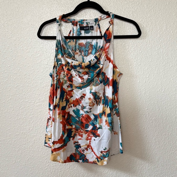 a.n.a. Cream & Orange Printed Cowl Neck Knit Tank Top Size Medium - Picture 1 of 8